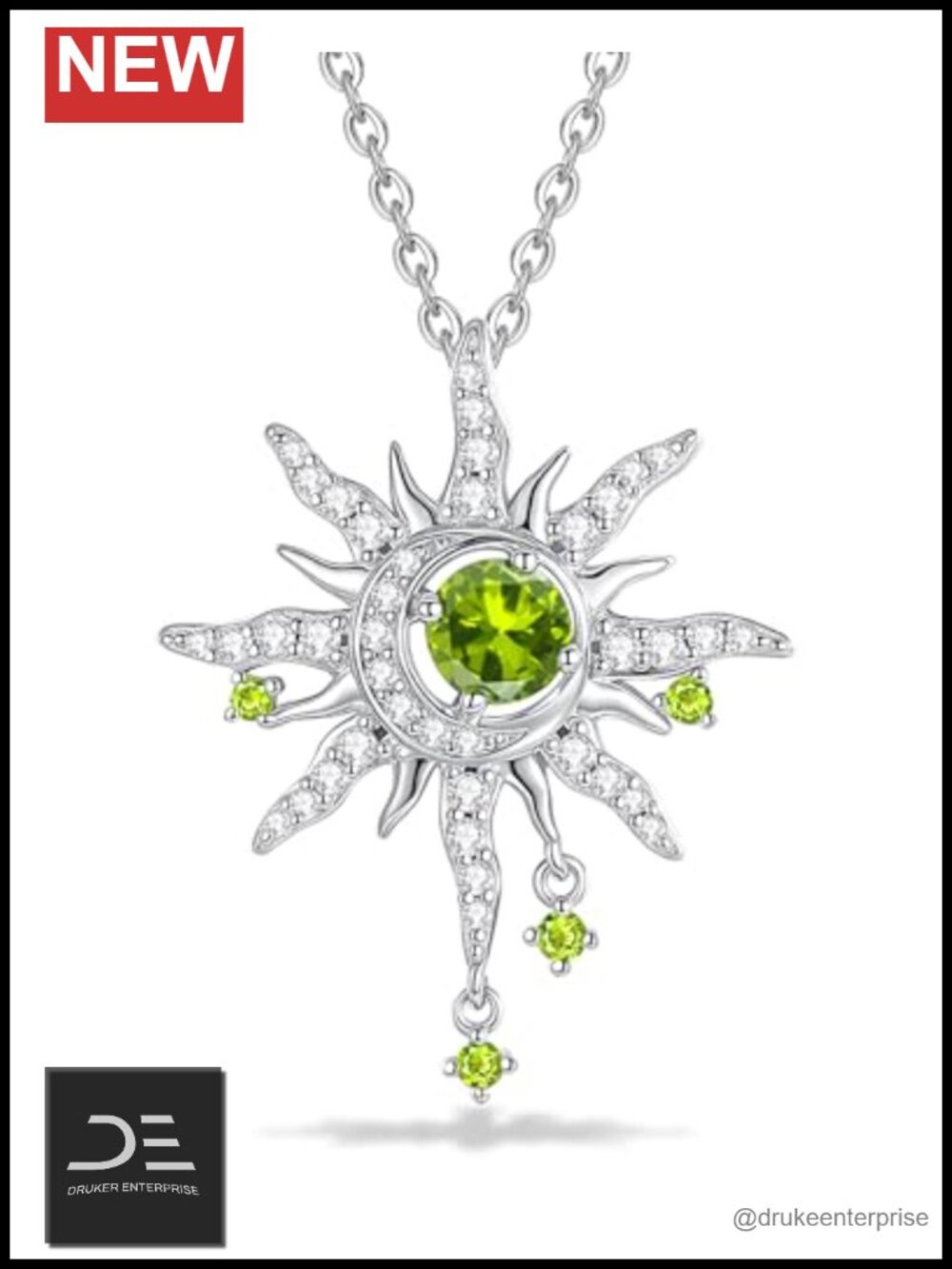 Sterling Silver Sun Moon Birthstone Pendant Necklace Women
